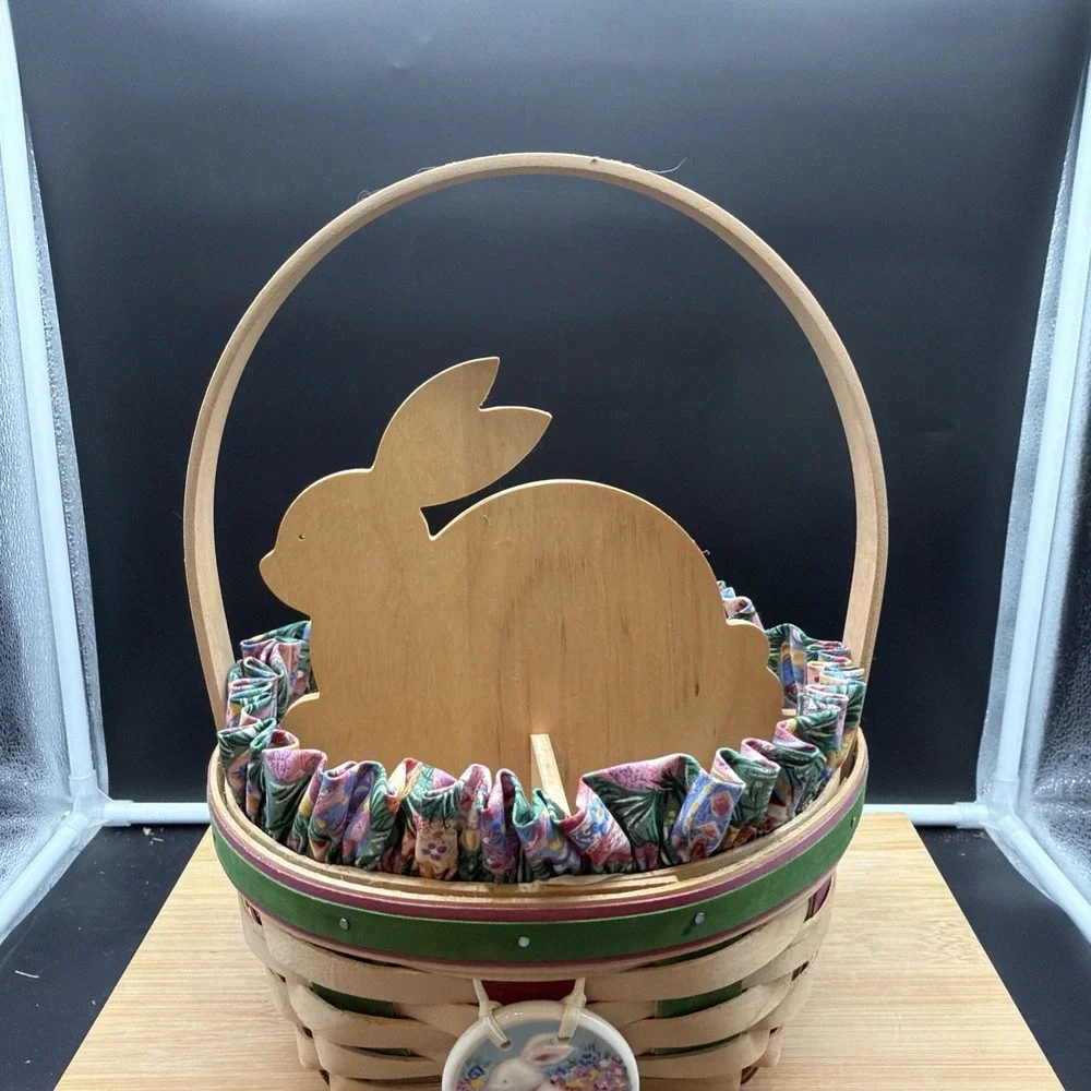 Longaberger Easter Basket 1999 Bunny Rabbit Divider Liner Protector Tie On